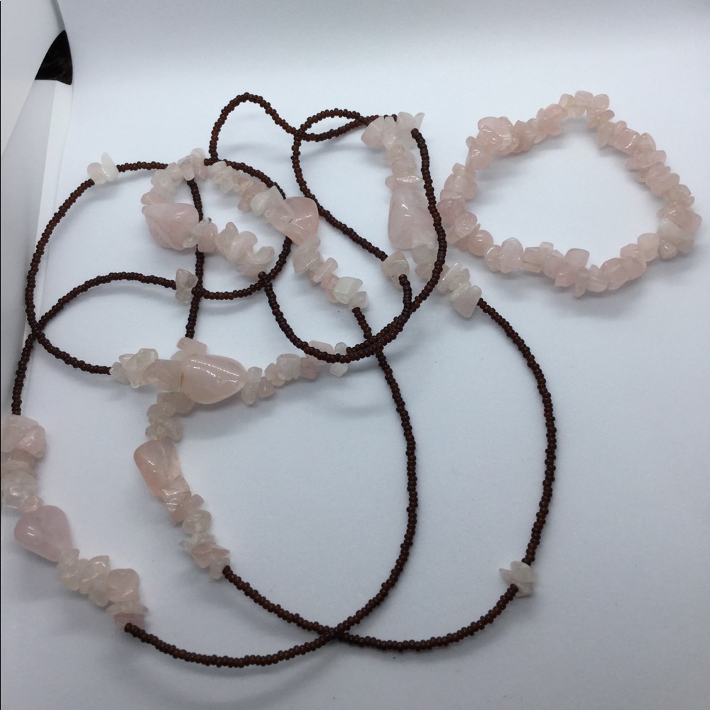 Vintage Rose quartz Necklace and bracelet set